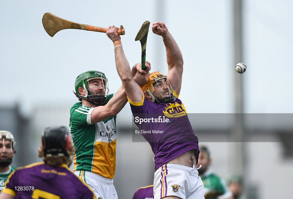 12 March 2017; David Redmond of Wexford in action against Derek Morkan of Offaly during the Allianz Hurling League Division 1B Round 4 match between Offaly and Wexford at O’Connor Park in Tullamore, Co. Offaly. Photo by David Maher/Sportsfile