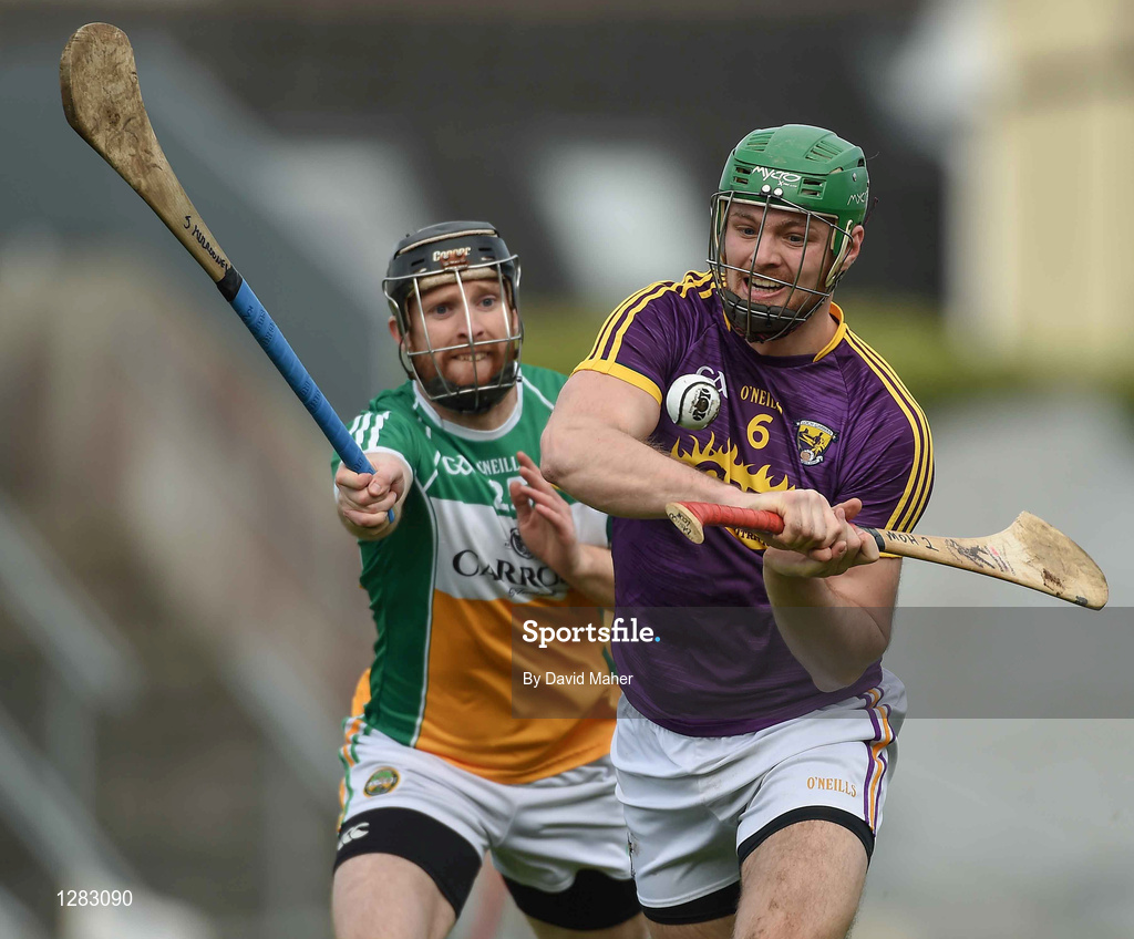 12 March 2017; Matthew O'Hanlon of Wexford in action against James Mulrooney of Offaly during the Allianz Hurling League Division 1B Round 4 match between Offaly and Wexford at O’Connor Park in Tullamore, Co. Offaly. Photo by David Maher/Sportsfile
