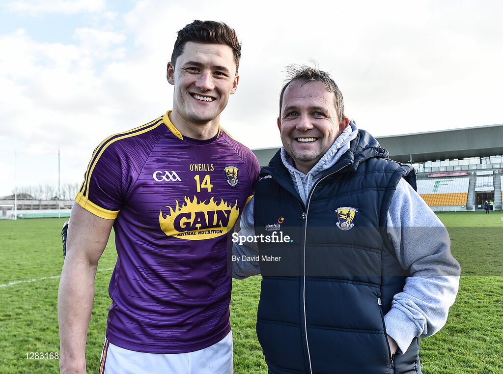 12 March 2017; Wexford manager Davy Fitzgerald celebrates with Lee Chin at the end of the Allianz Hurling League Division 1B Round 4 match between Offaly and Wexford at O’Connor Park in Tullamore, Co. Offaly. Photo by David Maher/Sportsfile