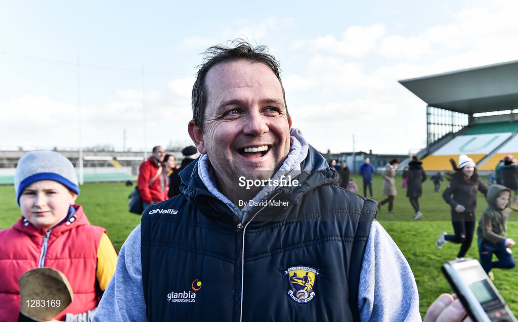12 March 2017; Wexford manager Davy Fitzgerald celebrates at the end of the Allianz Hurling League Division 1B Round 4 match between Offaly and Wexford at O’Connor Park in Tullamore, Co. Offaly. Photo by David Maher/Sportsfile