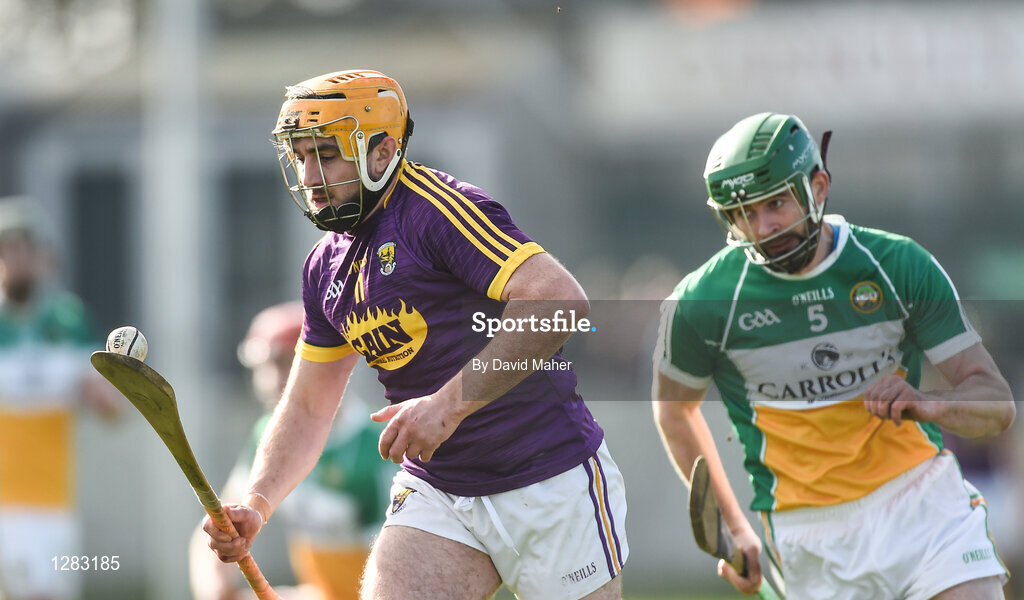 12 March 2017; David Redmond of Wexford in action against Derek Morkan of Offaly during the Allianz Hurling League Division 1B Round 4 match between Offaly and Wexford at O’Connor Park in Tullamore, Co. Offaly. Photo by David Maher/Sportsfile