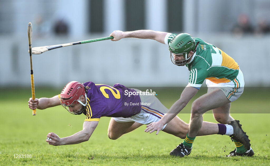 12 March 2017; Barry Carton of Wexford in action against Derek Morkan of Offaly during the Allianz Hurling League Division 1B Round 4 match between Offaly and Wexford at O’Connor Park in Tullamore, Co. Offaly. Photo by David Maher/Sportsfile
