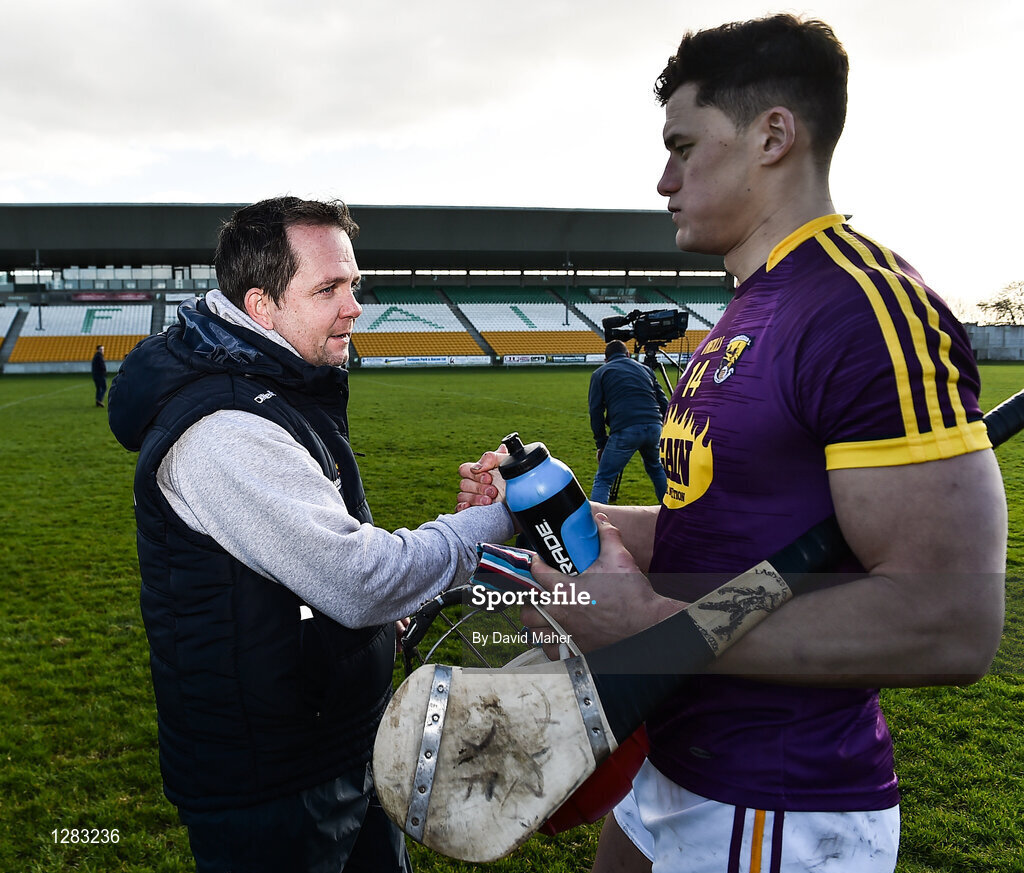 12 March 2017; Wexford manager Davy Fitzgerald celebrates with Lee Chin at the end of the Allianz Hurling League Division 1B Round 4 match between Offaly and Wexford at O’Connor Park in Tullamore, Co. Offaly. Photo by David Maher/Sportsfile