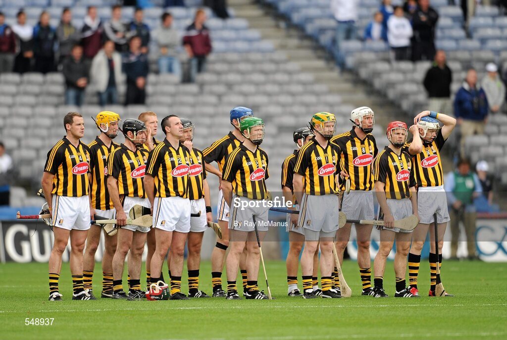 7 August 2011; The Kilkenny players stand for the National Anthem. GAA Hurling All-Ireland Senior Championship Semi-Final, Kilkenny v Waterford, Croke Park, Dublin. Picture credit: Ray McManus / SPORTSFILE