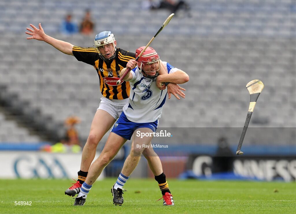 7 August 2011; John Mullane, Waterford, in action against TJ Reid, Kilkenny. GAA Hurling All-Ireland Senior Championship Semi-Final, Kilkenny v Waterford, Croke Park, Dublin. Picture credit: Ray McManus / SPORTSFILE