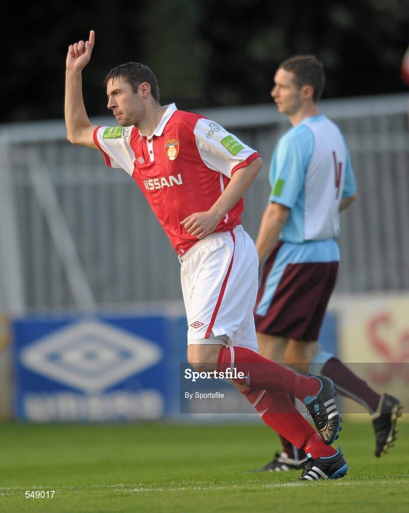 19 August 2011; Derek Doyle, St Patrick's Athletic, celebrates after scoring his side's first goal. Airtricity League Premier Division, St Patrick's Athletic v Drogheda United, Richmond Park, Dublin. Photo by Sportsfile