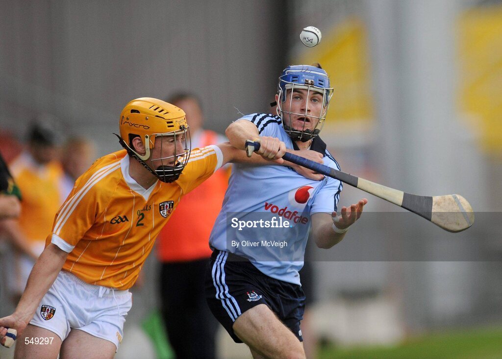 20 August 2011; Niall McMorrow, Dublin, in action against Terry McAllister,Antrim . Bord Gais Energy GAA Hurling Under 21 All-Ireland Championship Semi-Final, Antrim v Dublin, Pairc Esler, Newry, Co. Down. Picture credit: Oliver McVeigh / SPORTSFILE