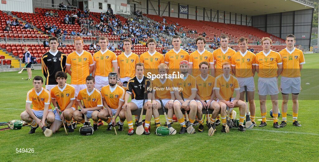 20 August 2011; The Antrim squad. Bord Gais Energy GAA Hurling Under 21 All-Ireland Championship Semi-Final, Antrim v Dublin, Pairc Esler, Newry, Co. Down. Picture credit: Oliver McVeigh / SPORTSFILE