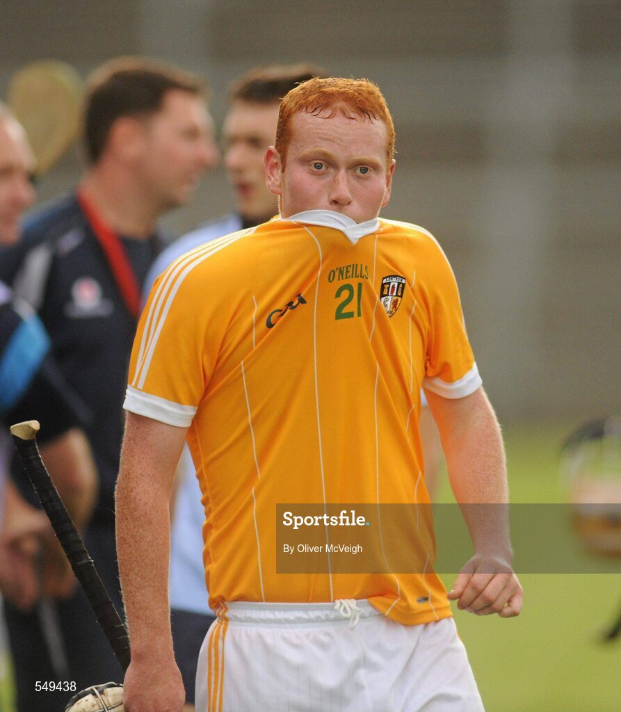 20 August 2011; A disappointed Conor Gillan, Antrim, after the final whistle. Bord Gais Energy GAA Hurling Under 21 All-Ireland Championship Semi-Final, Antrim v Dublin, Pairc Esler, Newry, Co. Down. Picture credit: Oliver McVeigh / SPORTSFILE