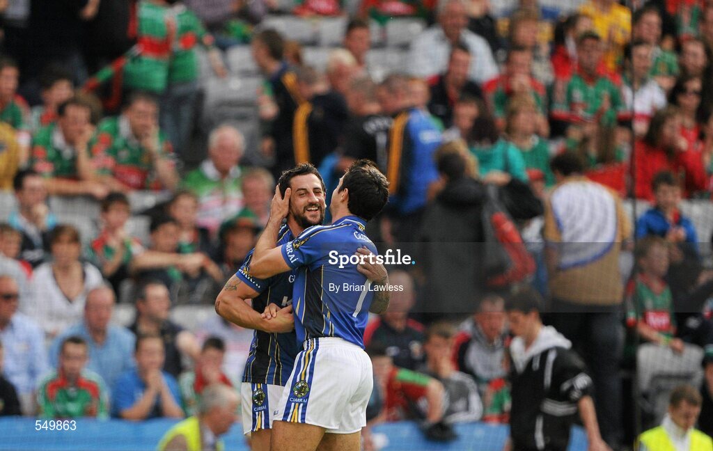 21 August 2011; Paul Galvin, Kerry, left, celebrates with team-mate Aidan O'Mahony, after scoring a late point. GAA Football All-Ireland Senior Championship Semi-Final, Mayo v Kerry, Croke Park, Dublin. Picture credit: Brian Lawless / SPORTSFILE
