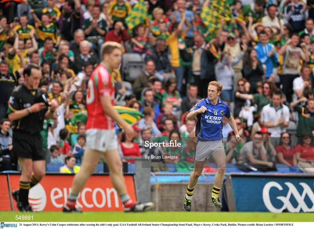21 August 2011; Kerry's Colm Cooper celebrates after scoring his side's only goal. GAA Football All-Ireland Senior Championship Semi-Final, Mayo v Kerry, Croke Park, Dublin. Picture credit: Brian Lawless / SPORTSFILE