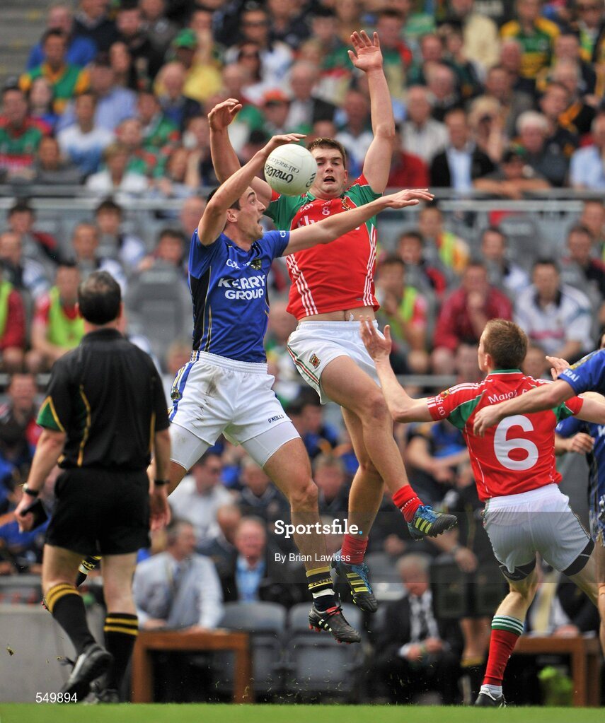 21 August 2011; Anthony Maher, Kerry, in action against Aidan O'Shea, Mayo. GAA Football All-Ireland Senior Championship Semi-Final, Mayo v Kerry, Croke Park, Dublin. Picture credit: Brian Lawless / SPORTSFILE