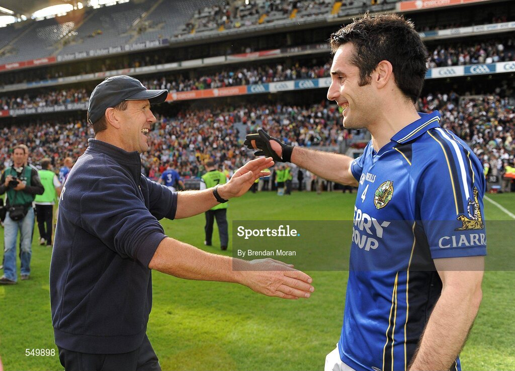 21 August 2011; Kerry manager Jack O'Connor celebrates with Tom O'Sullivan after the game. GAA Football All-Ireland Senior Championship Semi-Final, Mayo v Kerry, Croke Park, Dublin. Picture credit: Brendan Moran / SPORTSFILE