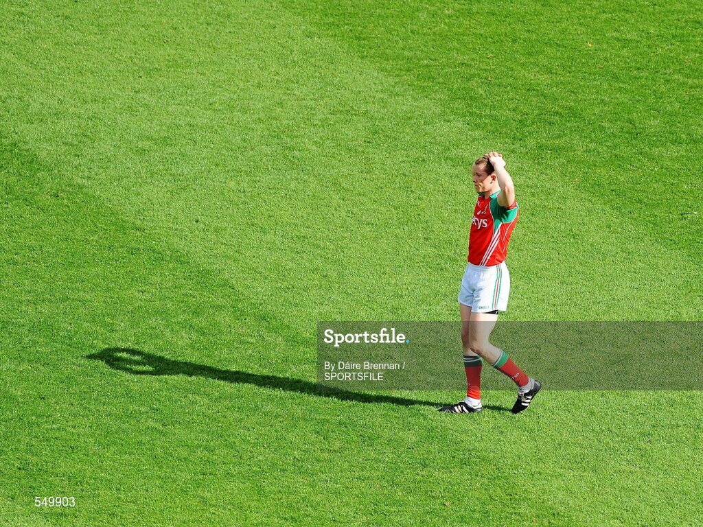 21 August 2011; A dejected Donal Vaughan, Mayo, after the game. GAA Football All-Ireland Senior Championship Semi-Final, Mayo v Kerry, Croke Park, Dublin. Picture credit: Dáire Brennan / SPORTSFILE
