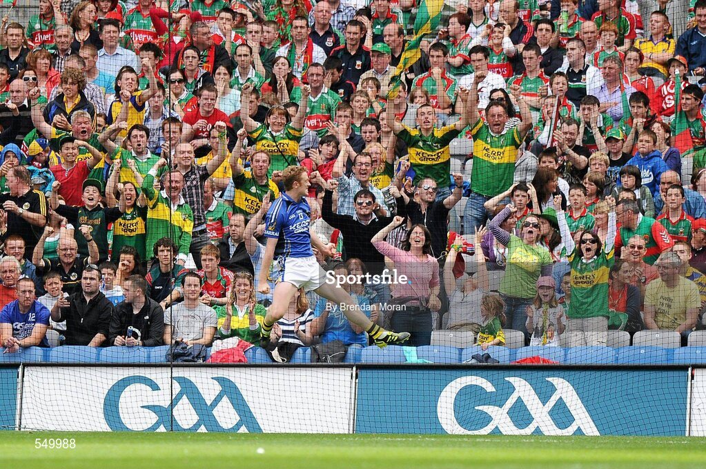 21 August 2011; Colm Cooper, Kerry, celebrates in front of Kerry supporters, after scoring his side's goal. GAA Football All-Ireland Senior Championship Semi-Final, Mayo v Kerry, Croke Park, Dublin. Picture credit: Brendan Moran / SPORTSFILE