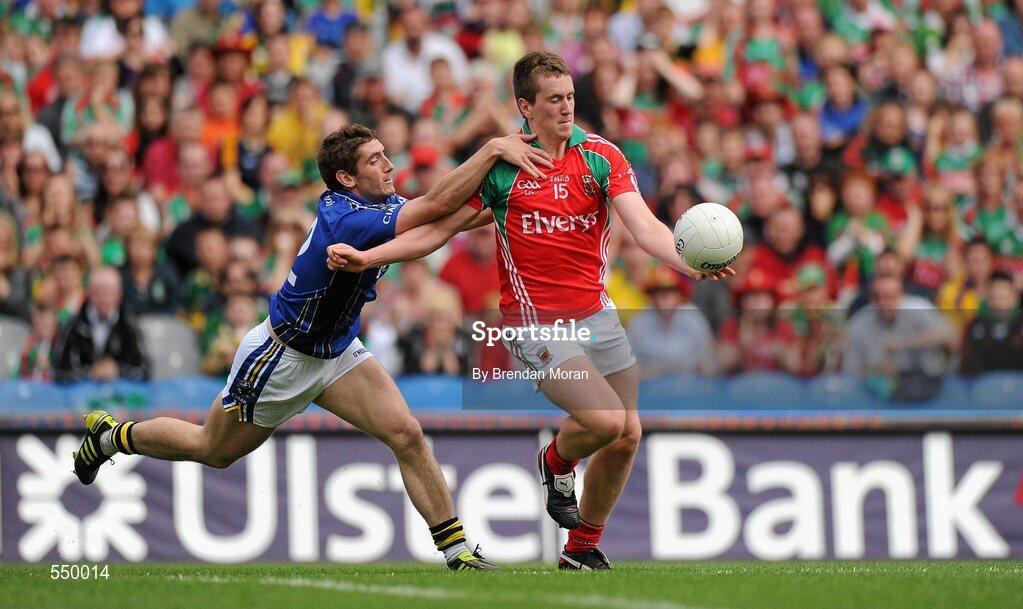 21 August 2011; Cillian O'Connor, Mayo, in action against Killian Young, Kerry. GAA Football All-Ireland Senior Championship Semi-Final, Mayo v Kerry, Croke Park, Dublin. Picture credit: Brendan Moran / SPORTSFILE