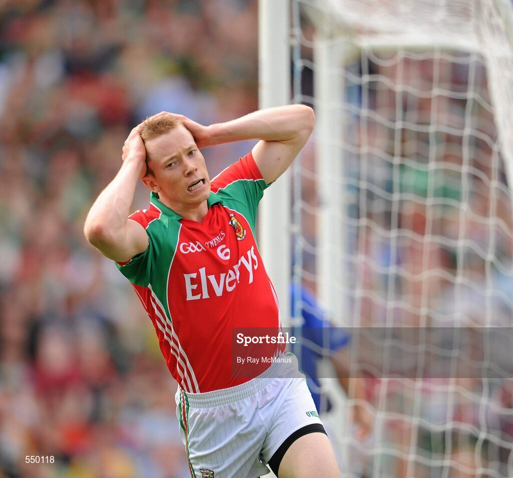 21 August 2011; Donal Vaughan, Mayo, shows his disappointment after scoring a point rather than a goal during the second half. GAA Football All-Ireland Senior Championship Semi-Final, Mayo v Kerry, Croke Park, Dublin. Picture credit: Ray McManus / SPORTSFILE