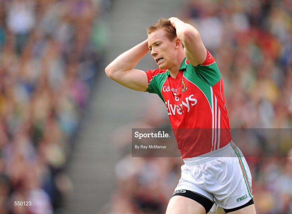 21 August 2011; Donal Vaughan, Mayo, shows his disappointment after scoring a point rather than a goal during the second half. GAA Football All-Ireland Senior Championship Semi-Final, Mayo v Kerry, Croke Park, Dublin. Picture credit: Ray McManus / SPORTSFILE