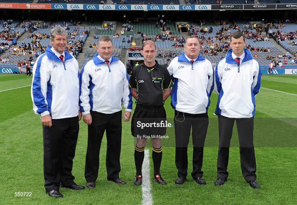 7 August 2011; Referee Sean Cleere with his umpires before the game. GAA Hurling All-Ireland Minor Championship Semi-Final, Clare v Galway, Croke Park, Dublin. Picture credit: Ray McManus / SPORTSFILE