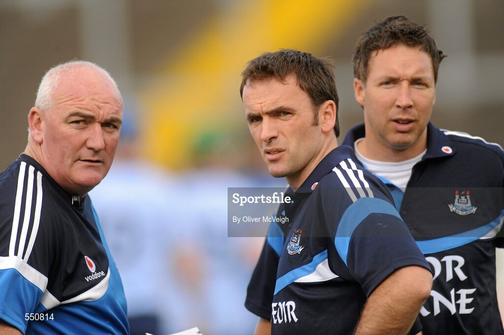 20 August 2011; Dublin manager John McEvoy with his selectors Ciaran Hetherton, left, and Shane O'Brien, right. Bord Gais Energy GAA Hurling Under 21 All-Ireland Championship Semi-Final, Antrim v Dublin, Pairc Esler, Newry, Co. Down. Picture credit: Oliver McVeigh / SPORTSFILE