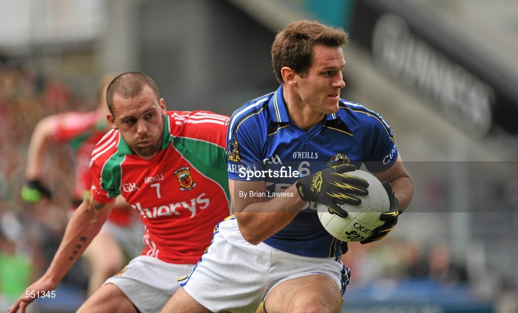 21 August 2011; Eoin Brosnan, Kerry, in action against Trevor Mortimer, Mayo. GAA Football All-Ireland Senior Championship Semi-Final, Mayo v Kerry, Croke Park, Dublin. Picture credit: Brian Lawless / SPORTSFILE