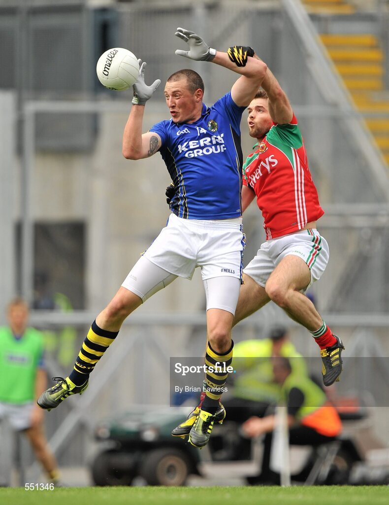 21 August 2011; Kieran Donaghy, Kerry, in action against Ger Cafferkey, Mayo. GAA Football All-Ireland Senior Championship Semi-Final, Mayo v Kerry, Croke Park, Dublin. Picture credit: Brian Lawless / SPORTSFILE