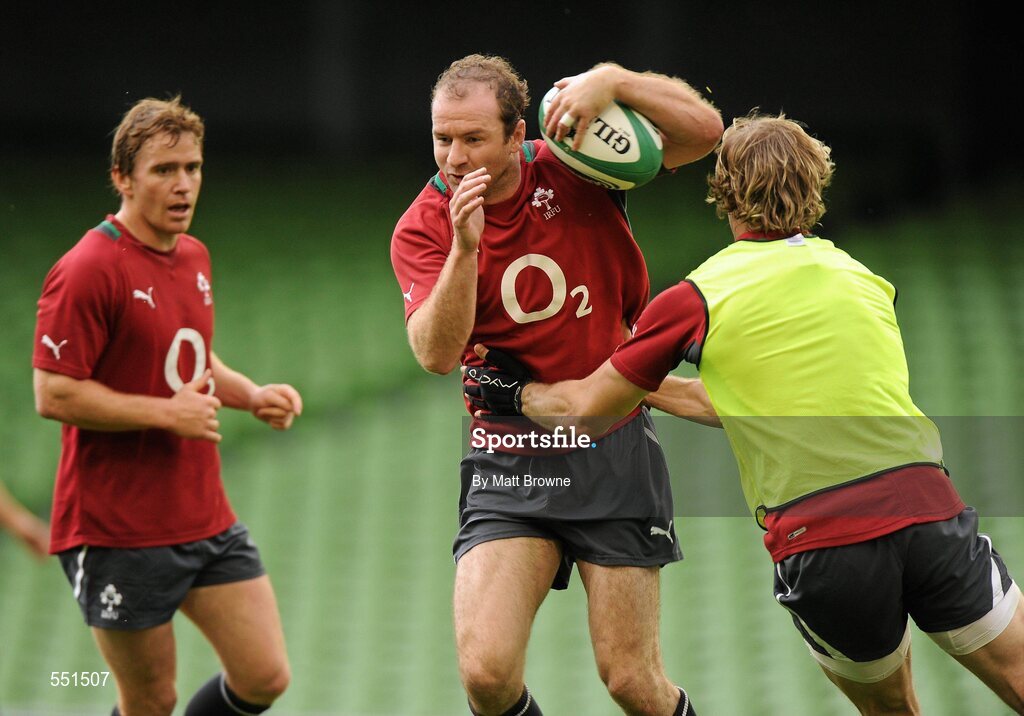 25 August 2011; Ireland's Geordan Murphy is tackled by Andrew Trimble during a team training session ahead of their Rugby World Cup warm-up game against England on Saturday. O2 Ireland Rugby Team Training Session, Aviva Stadium, Lansdowne Road, Dublin. Picture credit: Matt Browne / SPORTSFILE