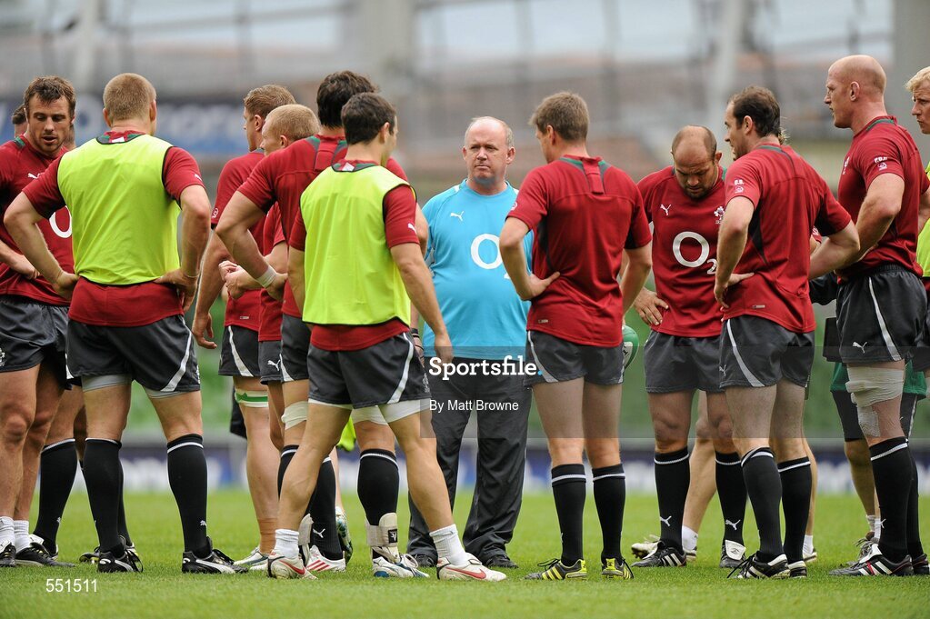 25 August 2011; Ireland Head Coach Declan Kidney with his players during a team training session ahead of their Rugby World Cup warm-up game against England on Saturday. O2 Ireland Rugby Team Training Session, Aviva Stadium, Lansdowne Road, Dublin. Picture credit: Matt Browne / SPORTSFILE