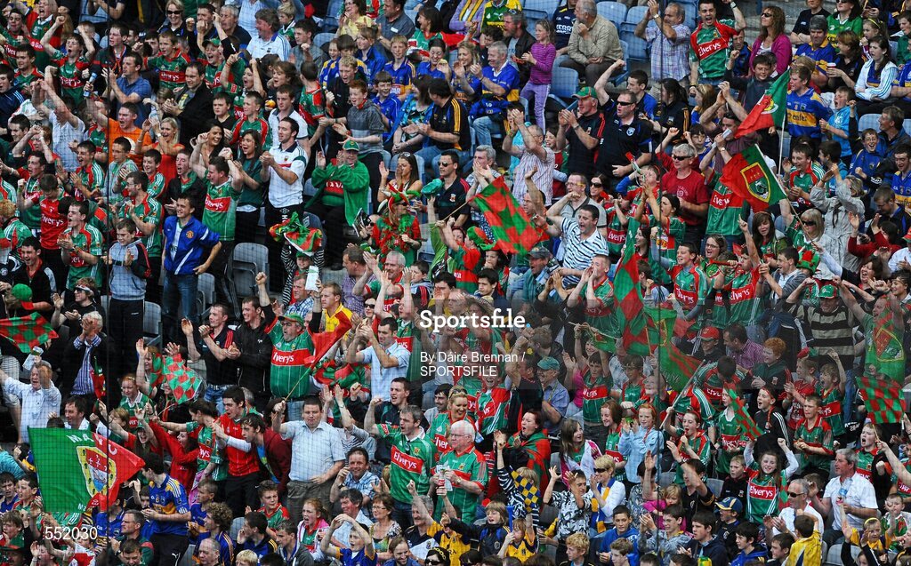 21 August 2011; Mayo supporters celebrate an early score. GAA Football All-Ireland Senior Championship Semi-Final, Mayo v Kerry, Croke Park, Dublin. Picture credit: Dáire Brennan / SPORTSFILE