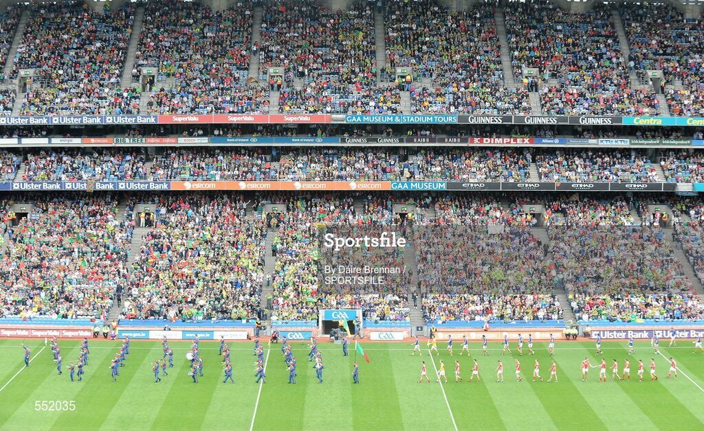 21 August 2011; The Kerry and Mayo teams follow the Artane School of Music Band during the pre-match parade. GAA Football All-Ireland Senior Championship Semi-Final, Mayo v Kerry, Croke Park, Dublin. Picture credit: Dáire Brennan / SPORTSFILE