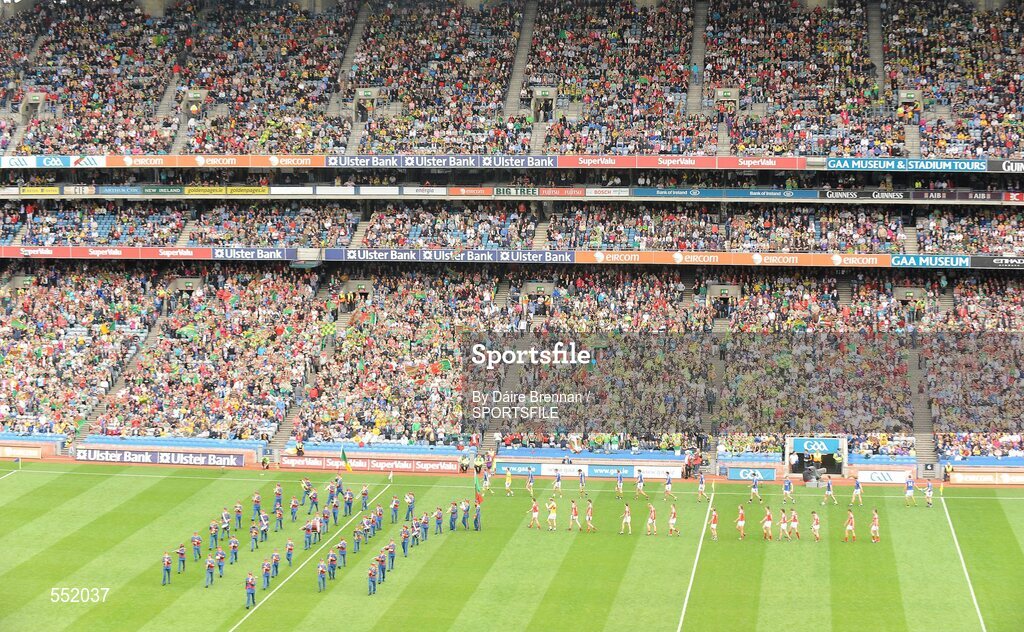 21 August 2011; The Kerry and Mayo teams follow the Artane School of Music Band during the pre-match parade. GAA Football All-Ireland Senior Championship Semi-Final, Mayo v Kerry, Croke Park, Dublin. Picture credit: Dáire Brennan / SPORTSFILE