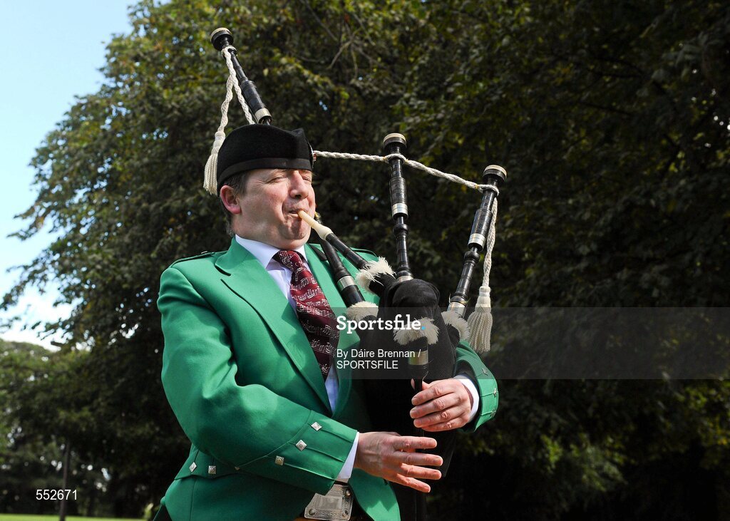 28 August 2011; Donegal piper Christy Murray, from Raphoe, Co. Donegal, makes his way to the game. Supporters at the GAA Football All-Ireland Championship Semi-Finals, Croke Park, Dublin. Picture credit: Dáire Brennan / SPORTSFILE