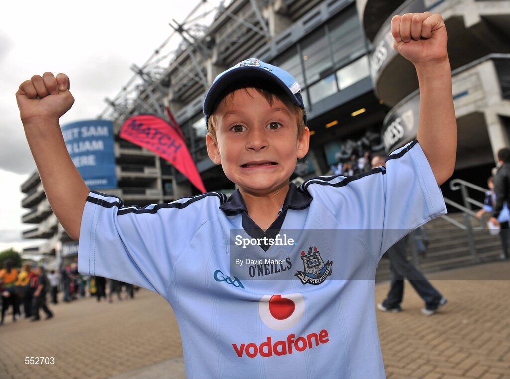 28 August 2011; Dublin supporter Jamie McCarville, age 6, from Rathcoole, Co. Dublin. Supporters at the GAA Football All-Ireland Championship Semi-Finals, Croke Park, Dublin. Picture credit: David Maher / SPORTSFILE