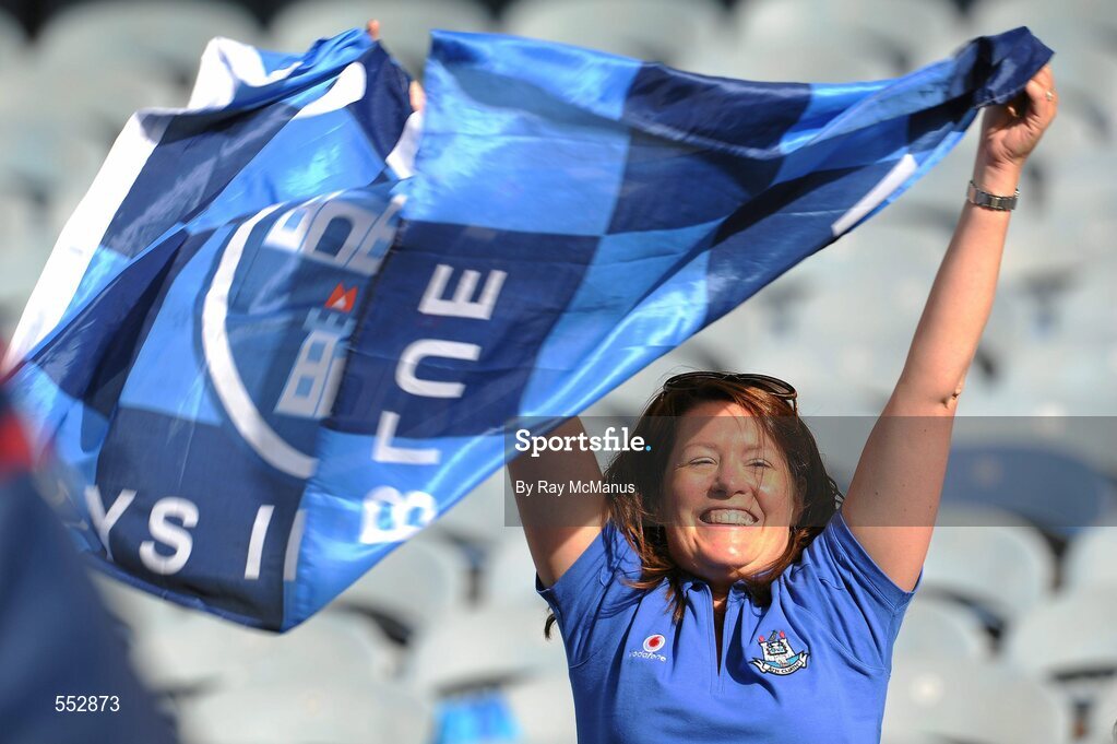 28 August 2011; Niamh Cassidy, from Firhouse, Dublin, celebrates the Dublin win in the Cusack Stand after the game. GAA Football All-Ireland Championship Semi-Finals, Croke Park, Dublin. Picture credit: Ray McManus / SPORTSFILE