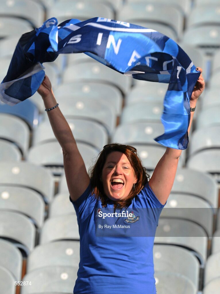 28 August 2011; Niamh Cassidy, from Firhouse, Dublin, celebrates the Dublin win in the Cusack Stand after the game. GAA Football All-Ireland Championship Semi-Finals, Croke Park, Dublin. Picture credit: Ray McManus / SPORTSFILE