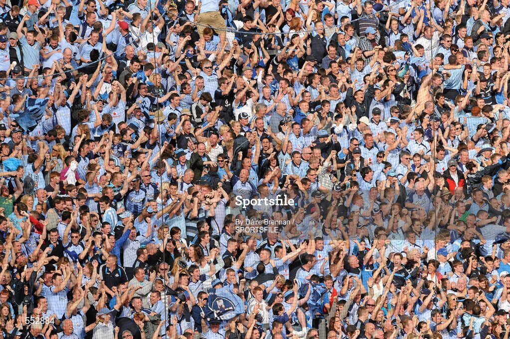 28 August 2011; Dublin supporters on Hill 16 celebrate after the game. Supporters at the GAA Football All-Ireland Championship Semi-Finals, Croke Park, Dublin. Picture credit: Dáire Brennan / SPORTSFILE