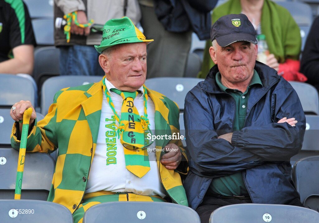 28 August 2011; Two dejected Donegal supporters at the end of the game. Supporters at the GAA Football All-Ireland Championship Semi-Finals, Croke Park, Dublin. Picture credit: David Maher / SPORTSFILE