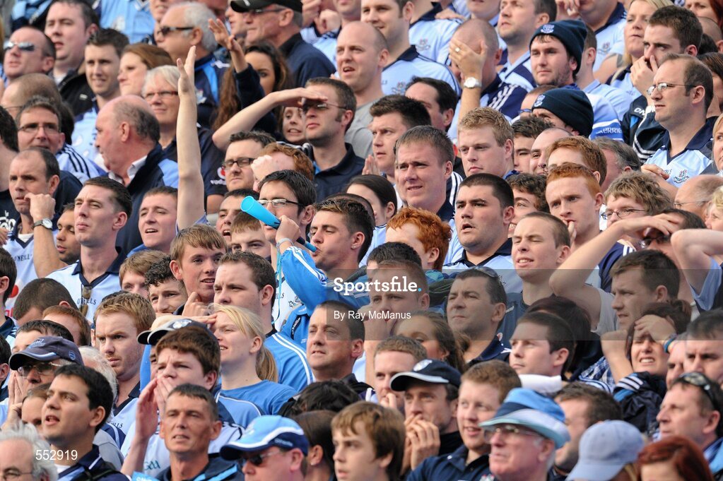 28 August 2011; Dublin supporters on Hill 16 near the end of the  GAA Football All-Ireland Championship Semi-Finals, Croke Park, Dublin. Picture credit: Ray McManus / SPORTSFILE