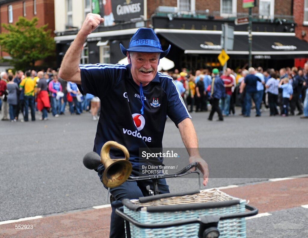 28 August 2011; Dublin supporter Martin Bennet, from Crumlin, comes to the game on his bike. Supporters at the GAA Football All-Ireland Championship Semi-Finals, Croke Park, Dublin. Picture credit: Dáire Brennan / SPORTSFILE