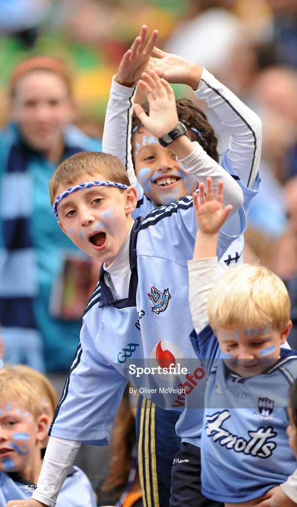 28 August 2010; Dublin supporters cheer on their side at the GAA Football All-Ireland Championship Semi-Finals, Croke Park, Dublin. Picture credit: Oliver McVeigh / SPORTSFILE
