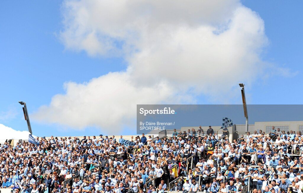 28 August 2011; Dublin supporters on hill 16. Supporters at the GAA Football All-Ireland Championship Semi-Finals, Croke Park, Dublin. Picture credit: Dáire Brennan / SPORTSFILE