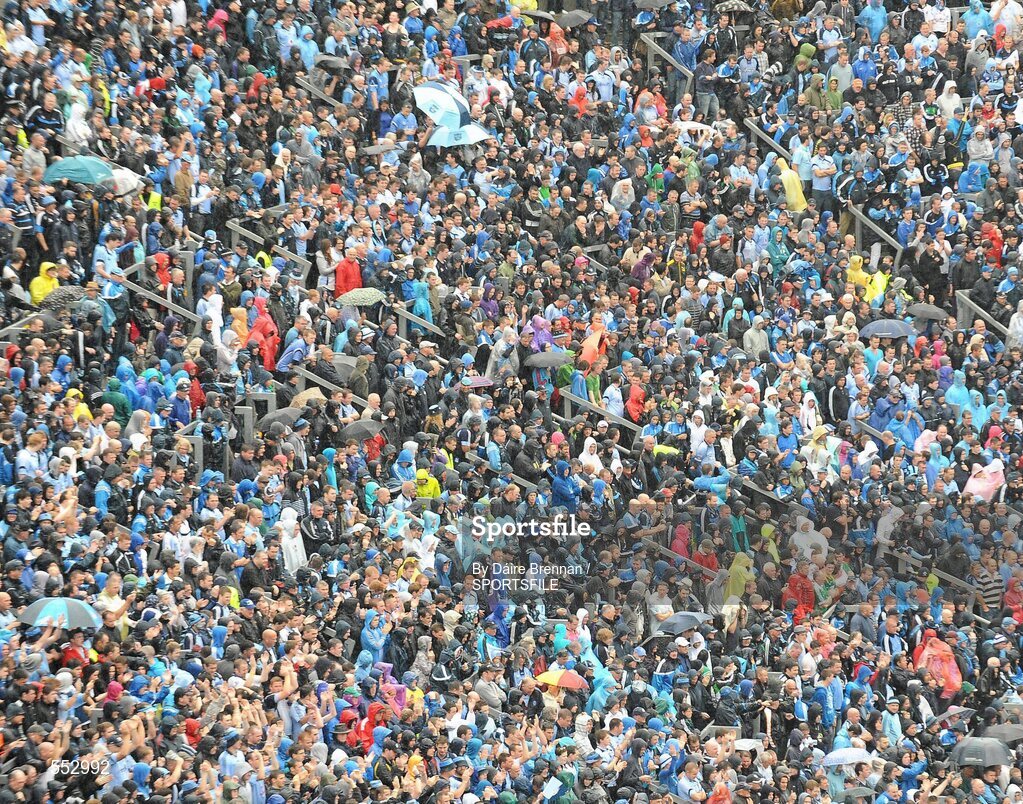 28 August 2011; Dublin supporters shelter from the rain on hill16. Supporters at the GAA Football All-Ireland Championship Semi-Finals, Croke Park, Dublin. Picture credit: Dáire Brennan / SPORTSFILE
