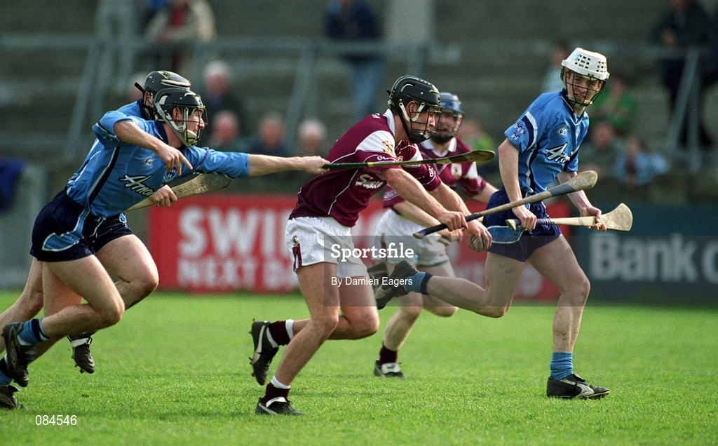 30 March 2002; Richie Murray of Galway in action against Liam Ryan of Dublin during the Allianz Hurling League Division 1A Round 1 match between Dublin and Galway at Parnell Park in Dublin. Photo by Damien Eagers/Sportsfile