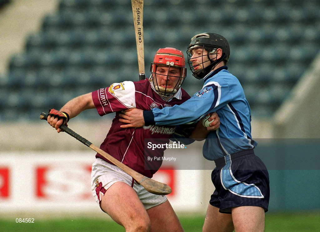 30 March 2002; Joe Rabbitte of Galway in action against Stephen Perkins of Dublin during the Allianz Hurling League Division 1A Round 1 match between Dublin and Galway at Parnell Park in Dublin. Photo by Pat Murphy/Sportsfile