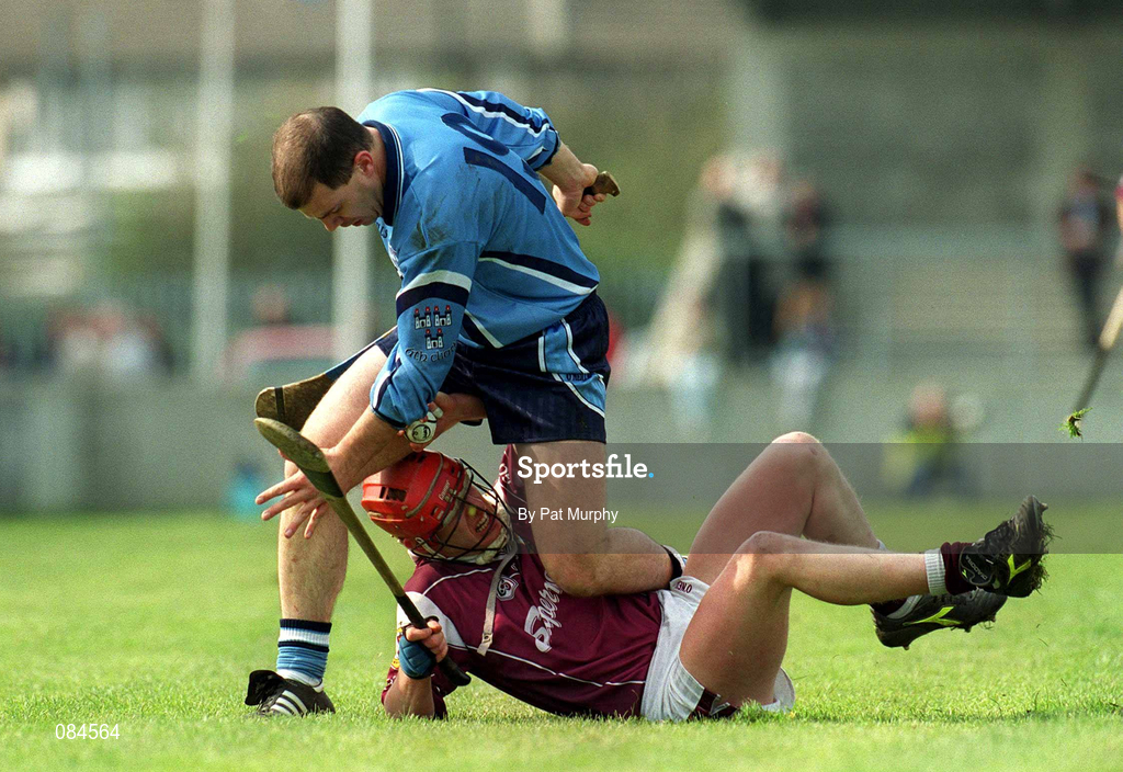 30 March 2002; Ollie Canning of Galway in action against Pat Maguire of Dublin during the Allianz Hurling League Division 1A Round 1 match between Dublin and Galway at Parnell Park in Dublin. Photo by Pat Murphy/Sportsfile