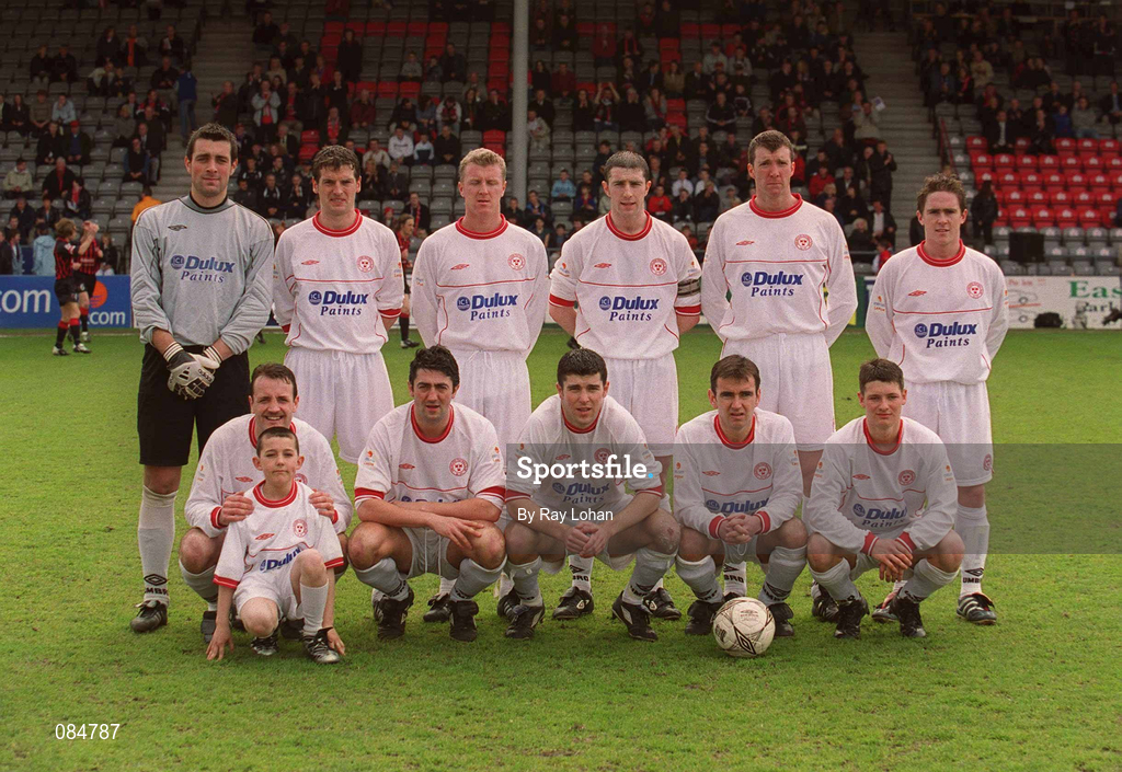 1 April 2002; The Shelbourne team prior to the eircom League Premier Division match between Bohemians and Shelbourne at Dalymount Park in Dublin. Photo by Ray Lohan/Sportsfile