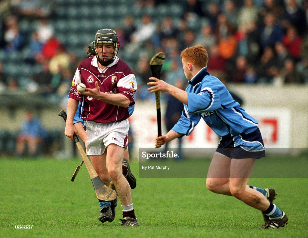 30 March 2002; Francis Forde of Galway in action against Derek O'Reilly of Dublin during the Allianz Hurling League Division 1A Round 1 match between Dublin and Galway at Parnell Park in Dublin. Photo by Pat Murphy/Sportsfile