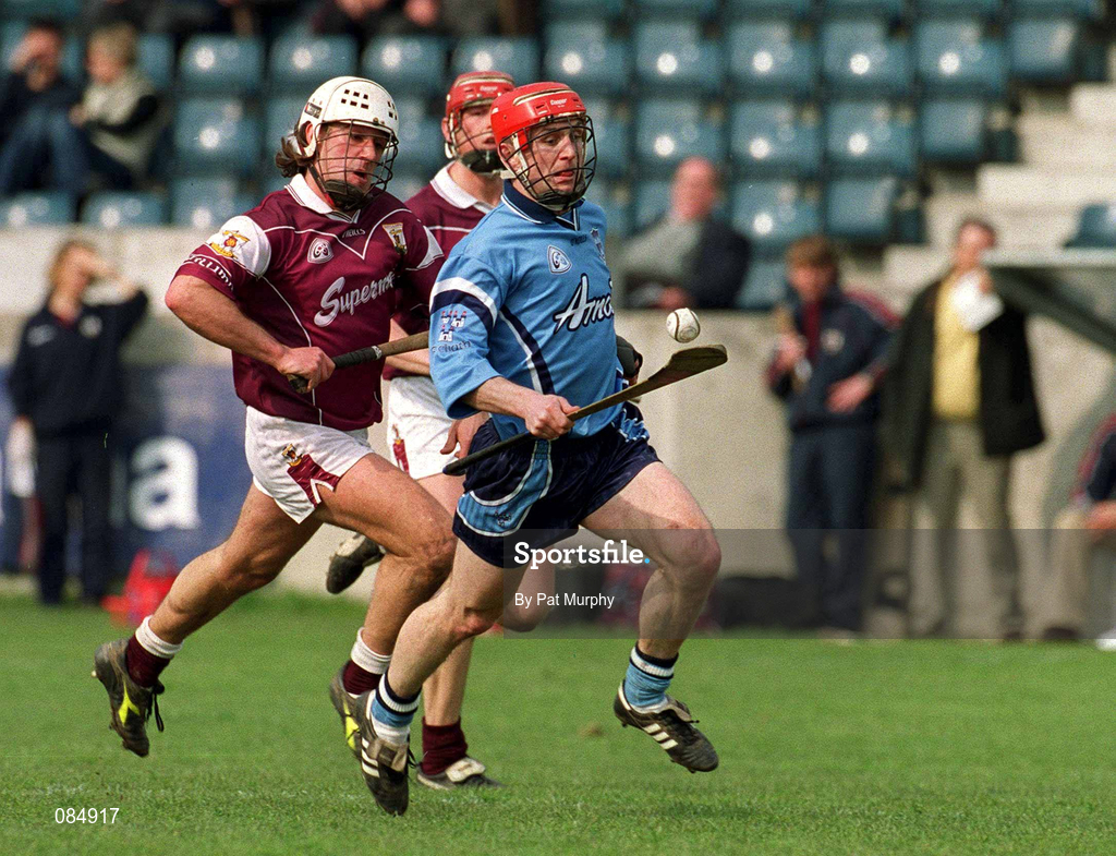 30 March 2002; David Sweeney of Dublin gets away from David Tierney of Galway during the Allianz Hurling League Division 1A Round 1 match between Dublin and Galway at Parnell Park in Dublin. Photo by Pat Murphy/Sportsfile