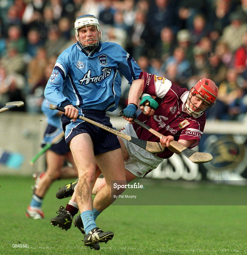 30 March 2002; Conal Keaney of Dublin in action against Ollie Canning of Galway during the Allianz Hurling League Division 1A Round 1 match between Dublin and Galway at Parnell Park in Dublin. Photo by Pat Murphy/Sportsfile