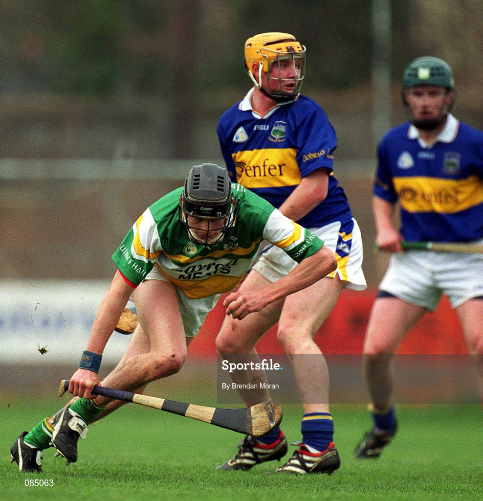 30 March 2002; Rory Hanniffy of Offaly in action against Eamonn Corcoran of Tipperary during the Allianz National Hurling League Division 1B Round 1 match between Offaly and Tipperary in St Brendan's Park in Birr, Offaly. Photo by Brendan Moran/Sportsfile